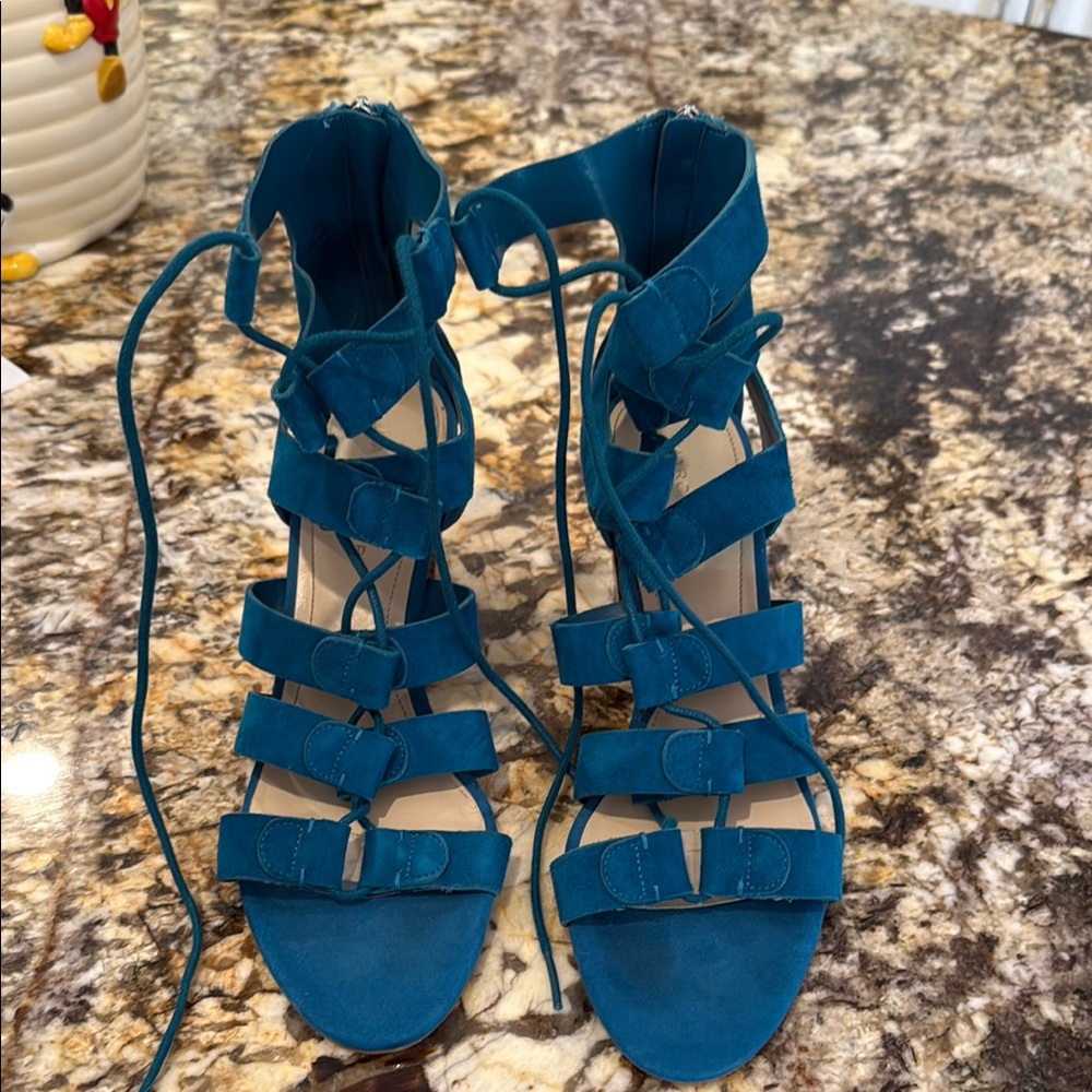 Marc Fisher Teal Lace-Up Suede Gladiator Sandals